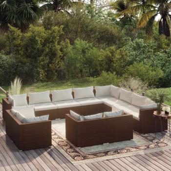 ARDEBO.de - 12-tlg. Garten-Lounge-Set mit Kissen Braun Poly Rattan