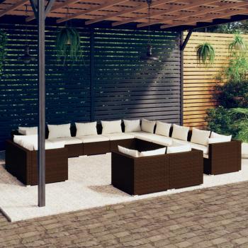 ARDEBO.de - 13-tlg. Garten-Lounge-Set mit Kissen Braun Poly Rattan