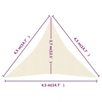 Sonnensegel 160 g/m² Creme 4,5x4,5x4,5 m HDPE
