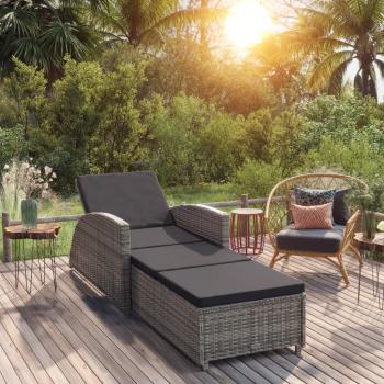 ARDEBO.de - Sonnenliege mit Dunkelgrauer Auflage Poly Rattan Grau
