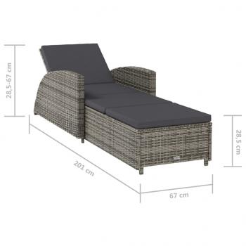 Sonnenliege mit Dunkelgrauer Auflage Poly Rattan Grau