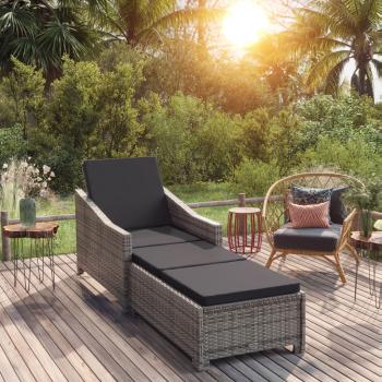 ARDEBO.de - Sonnenliege mit Dunkelgrauer Auflage Poly Rattan Grau
