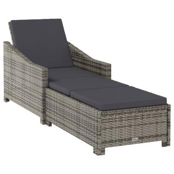 Sonnenliege mit Dunkelgrauer Auflage Poly Rattan Grau