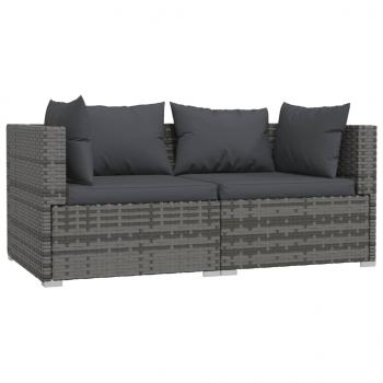 ARDEBO.de - 2-Sitzer-Sofa mit Kissen Grau Poly Rattan