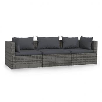 ARDEBO.de - 3-Sitzer-Sofa mit Kissen Grau Poly Rattan