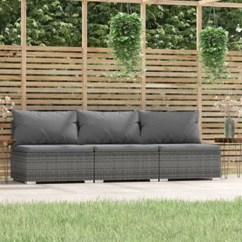 ARDEBO.de - 3-Sitzer-Sofa mit Kissen Grau Poly Rattan