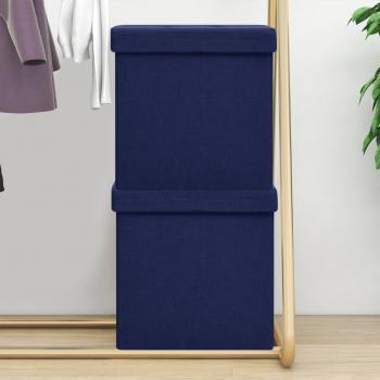 ARDEBO.de - Hocker mit Stauraum 2 Stk. Blau Leinenoptik