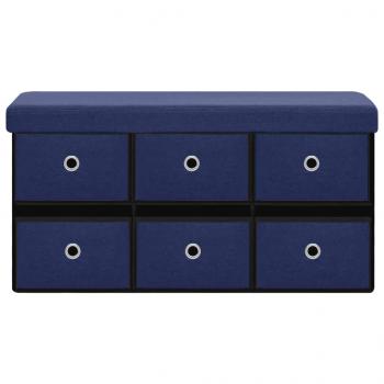 Faltbare Sitzbank mit Stauraum Blau 76x38x38 cm Leinenoptik