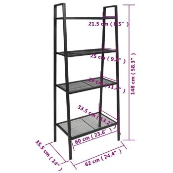 Bücherregal in Leiterform 4 Fächer Metall Anthrazit