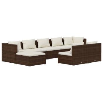 9-tlg. Garten-Lounge-Set mit Kissen Braun Poly Rattan