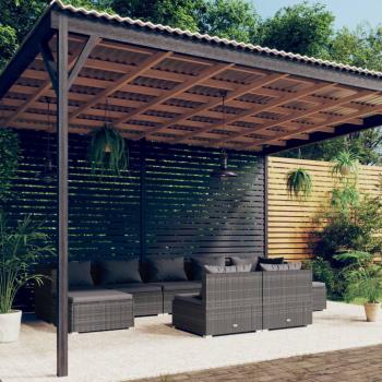 ARDEBO.de - 9-tlg. Garten-Lounge-Set mit Kissen Grau Poly Rattan