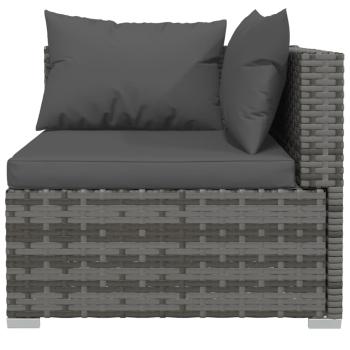 9-tlg. Garten-Lounge-Set mit Kissen Grau Poly Rattan
