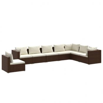 8-tlg. Garten-Lounge-Set mit Kissen Poly Rattan Braun