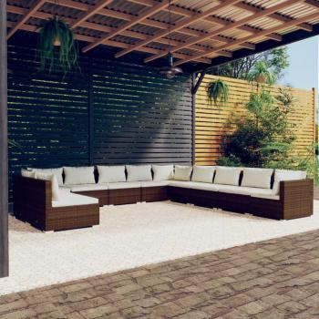 ARDEBO.de - 11-tlg. Garten-Lounge-Set mit Kissen Braun Poly Rattan