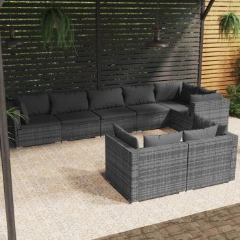 ARDEBO.de - 8-tlg. Garten-Lounge-Set mit Kissen Grau Poly Rattan