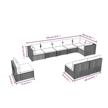 9-tlg. Garten-Lounge-Set mit Kissen Poly Rattan Grau