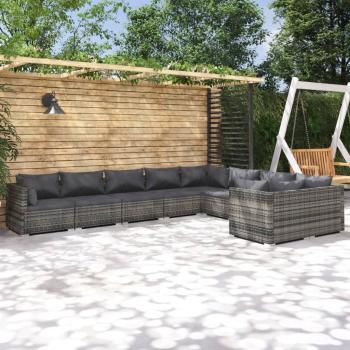 ARDEBO.de - 9-tlg. Garten-Lounge-Set mit Kissen Poly Rattan Grau