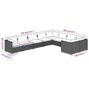 9-tlg. Garten-Lounge-Set mit Kissen Poly Rattan Grau
