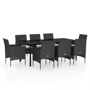 9-tlg. Garten-Essgruppe mit Kissen Schwarz