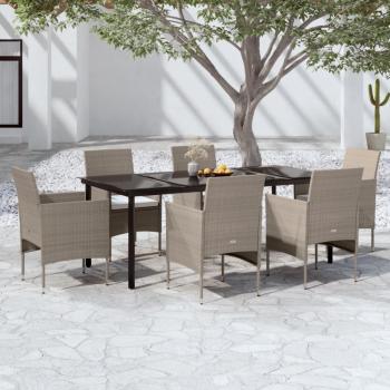 ARDEBO.de - 7-tlg. Garten-Essgruppe mit Kissen Beige und Schwarz