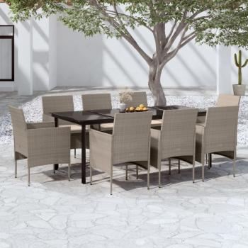 ARDEBO.de - 9-tlg. Garten-Essgruppe mit Kissen Beige und Schwarz