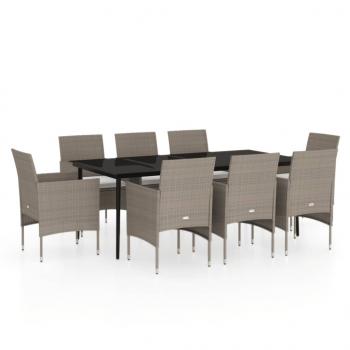 9-tlg. Garten-Essgruppe mit Kissen Beige und Schwarz