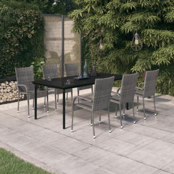 ARDEBO.de - 7-tlg. Garten-Essgruppe Grau und Schwarz