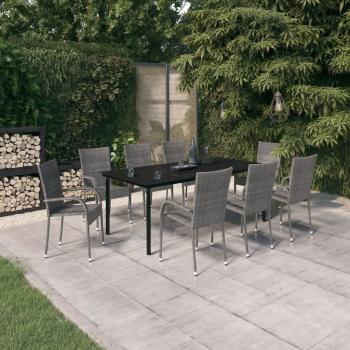 ARDEBO.de - 9-tlg. Garten-Essgruppe Grau und Schwarz