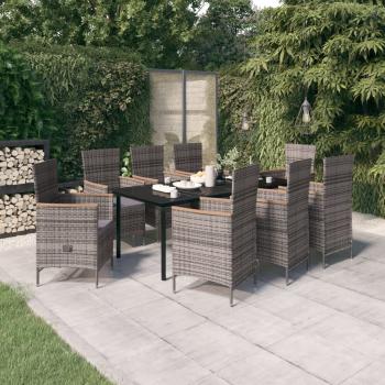 ARDEBO.de - 9-tlg. Garten-Essgruppe mit Auflagen Grau