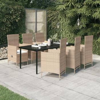 ARDEBO.de - 7-tlg. Garten-Essgruppe mit Auflagen Beige