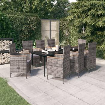 ARDEBO.de - 9-tlg. Garten-Essgruppe mit Auflagen Grau