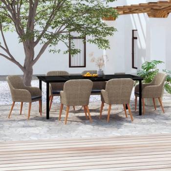 ARDEBO.de - 7-tlg. Garten-Essgruppe mit Kissen Braun