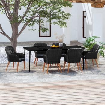 ARDEBO.de - 7-tlg. Garten-Essgruppe mit Kissen Schwarz