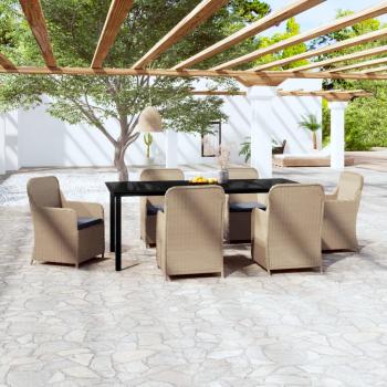 ARDEBO.de - 7-tlg. Garten-Essgruppe mit Kissen Braun