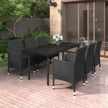 ARDEBO.de - 7-tlg. Garten-Essgruppe mit Auflagen Poly Rattan und Glas