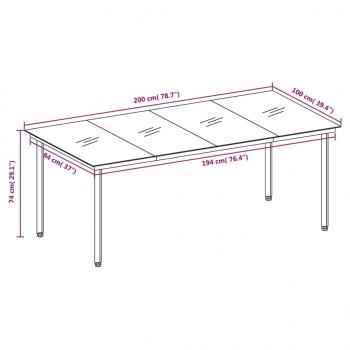 Garten-Esstisch Schwarz 200x100x74 cm Stahl und Glas