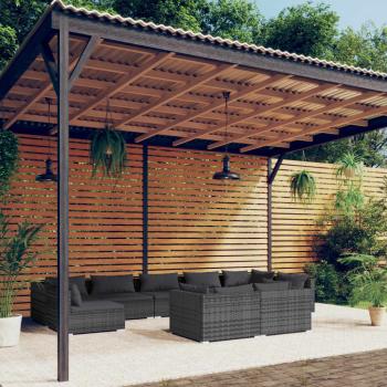ARDEBO.de - 9-tlg. Garten-Lounge-Set mit Kissen Grau Poly Rattan