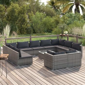 ARDEBO.de - 12-tlg. Garten-Lounge-Set mit Kissen Grau Poly Rattan