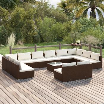ARDEBO.de - 13-tlg. Garten-Lounge-Set mit Kissen Braun Poly Rattan
