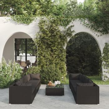 ARDEBO.de - 9-tlg. Garten-Lounge-Set mit Kissen Poly Rattan Schwarz
