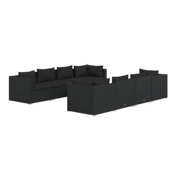 9-tlg. Garten-Lounge-Set mit Kissen Poly Rattan Schwarz