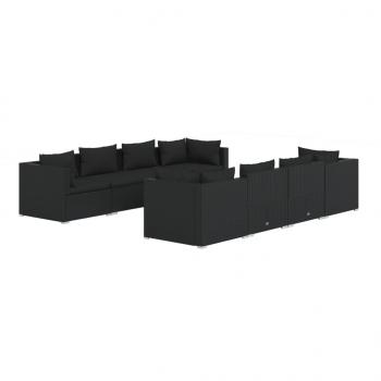 9-tlg. Garten-Lounge-Set mit Kissen Poly Rattan Schwarz