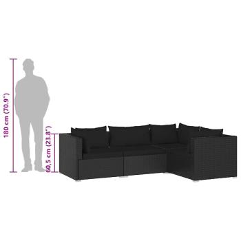 4-tlg. Garten-Lounge-Set mit Kissen Poly Rattan Schwarz