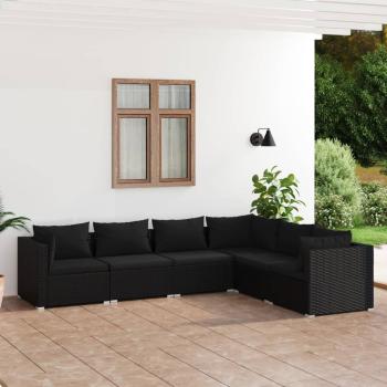 ARDEBO.de - 6-tlg. Garten-Lounge-Set mit Kissen Poly Rattan Schwarz
