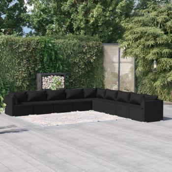ARDEBO.de - 9-tlg. Garten-Lounge-Set mit Kissen Poly Rattan Schwarz