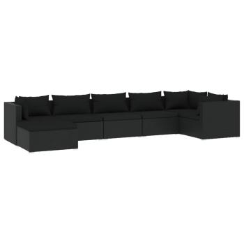 7-tlg. Garten-Lounge-Set mit Kissen Poly Rattan Schwarz