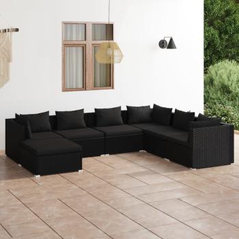 ARDEBO.de - 7-tlg. Garten-Lounge-Set mit Kissen Poly Rattan Schwarz