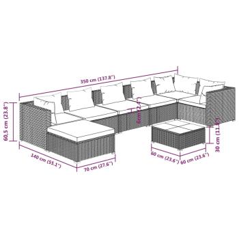 8-tlg. Garten-Lounge-Set mit Kissen Poly Rattan Schwarz