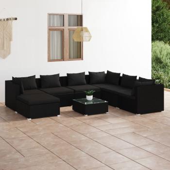 ARDEBO.de - 8-tlg. Garten-Lounge-Set mit Kissen Poly Rattan Schwarz