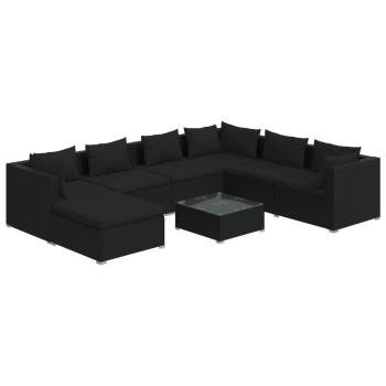 8-tlg. Garten-Lounge-Set mit Kissen Poly Rattan Schwarz